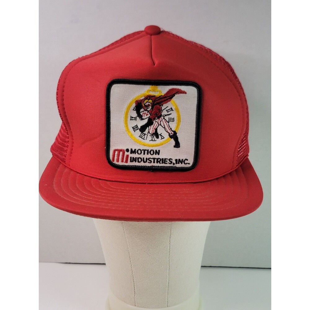 Vintage Motion Industries Inc Trucker Hat Red Snapback Mesh Foam Patch Cap